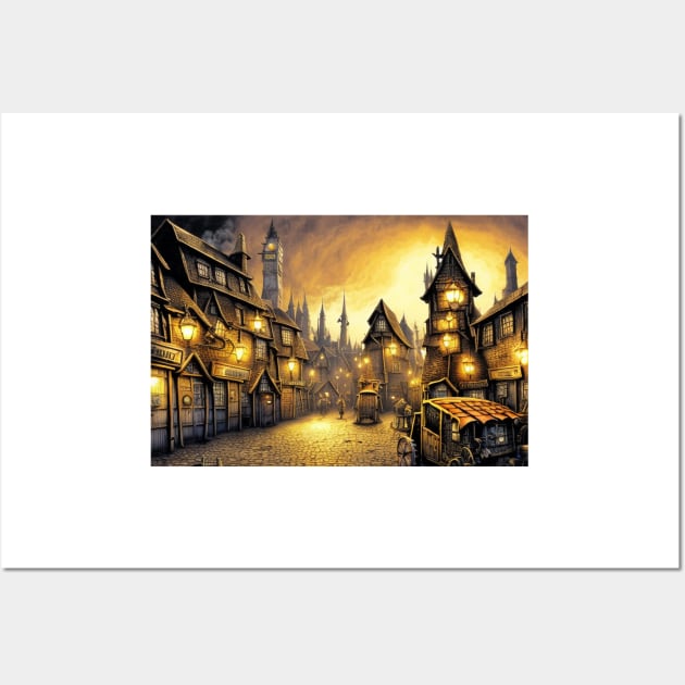 A brightly lit tudor village at night Wall Art by dystopiatoday